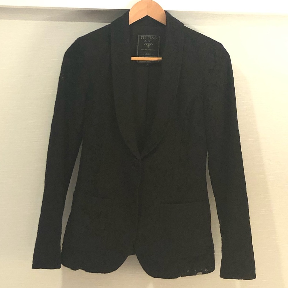 Guess Black Embroidered Lace Blazer